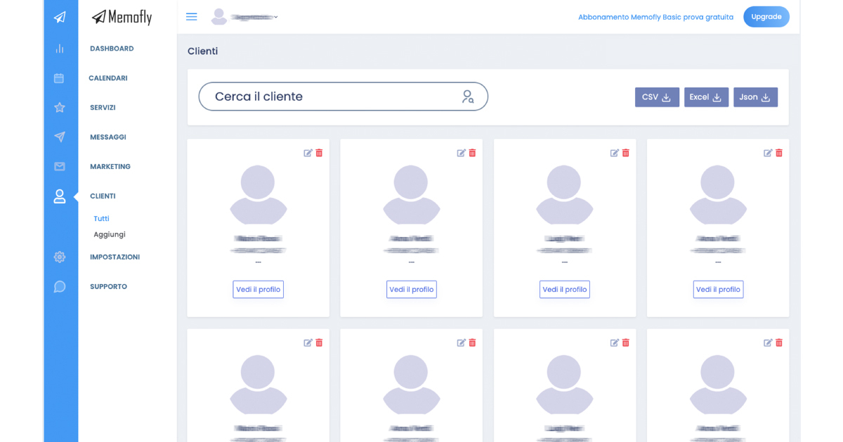 Archivio clienti Memofly
